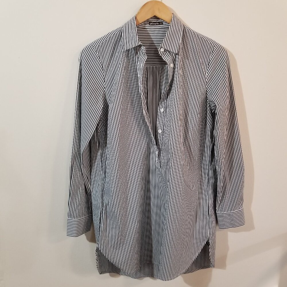 J. McLaughlin Gray and White Stripe Tunic with Pockets – Size XS